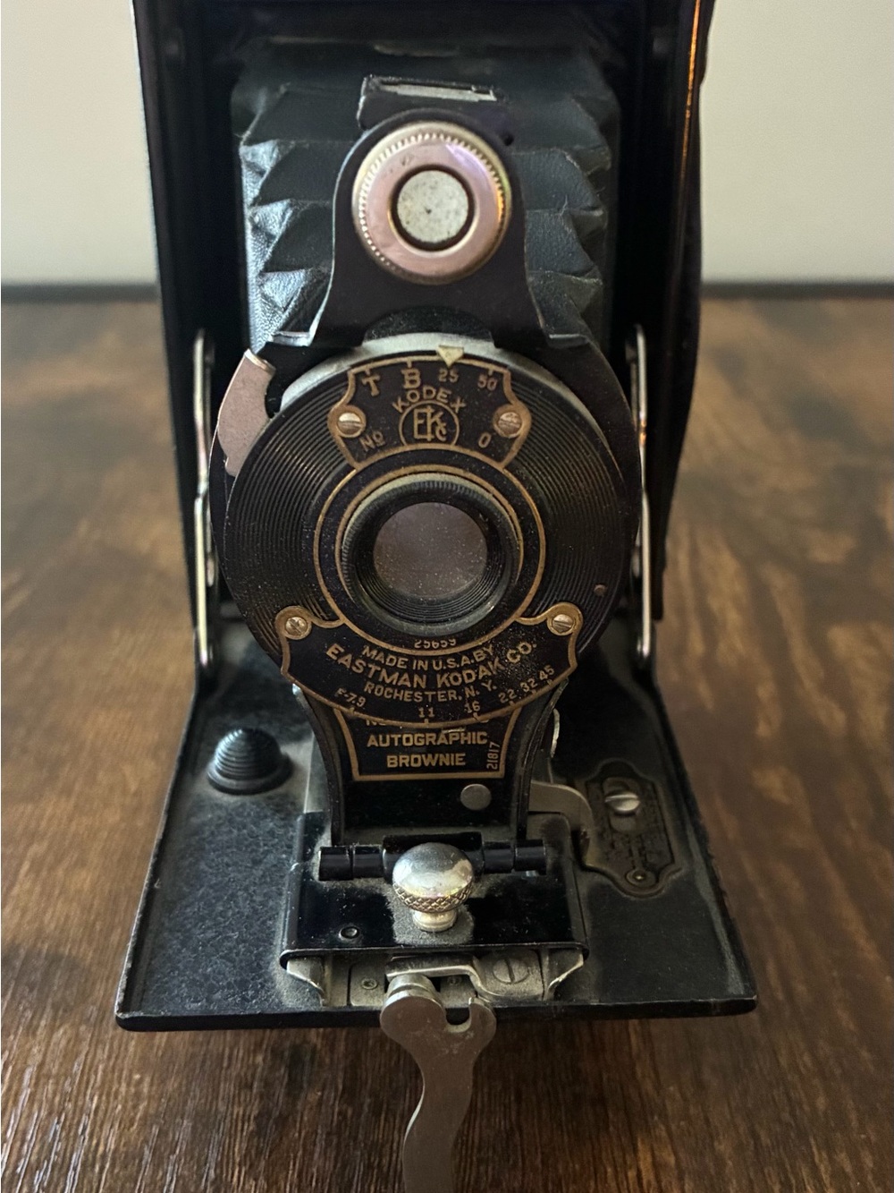 Eastman Kodak No. 2 Folding Autographic Brownie Camera in Black and Gold Accents